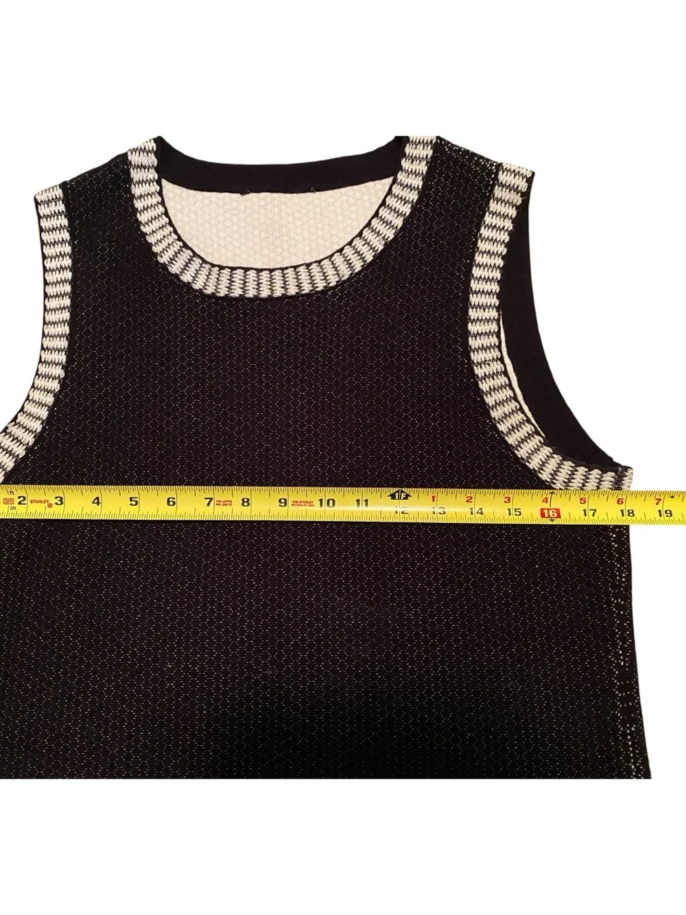 Women’s Black Sleeveless Sweater with Cream Lining around Neck and Shoulders - Picture 4 of 6
